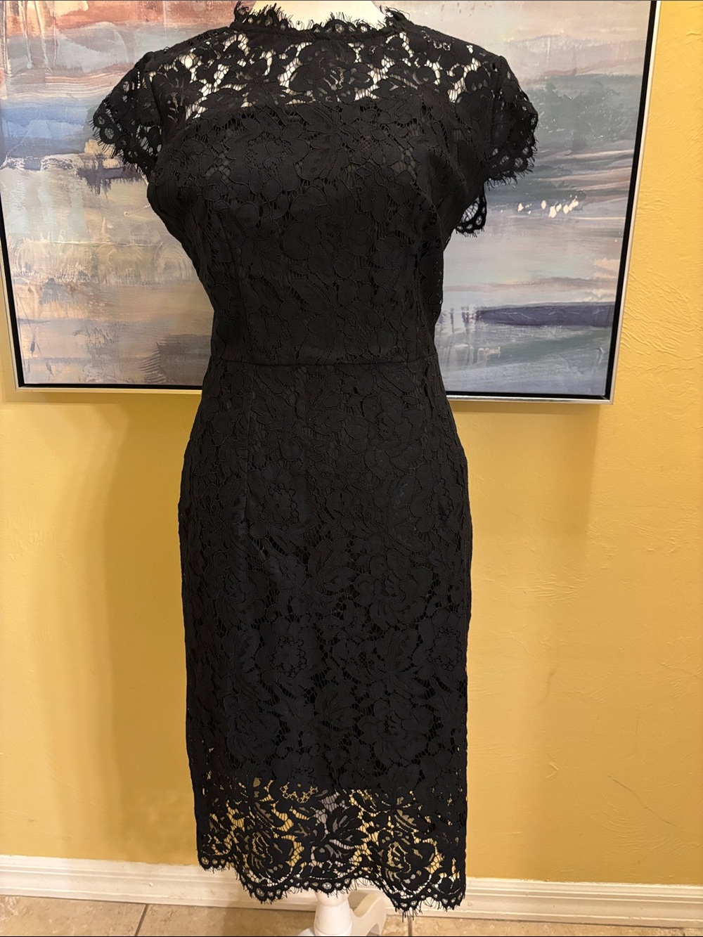 Black Lace Cap-Sleeve Sheath Dress